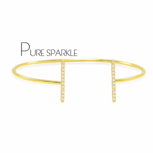 14K Gold 0,12 Kt. Laborgefertigter Diamant offener Stab Manschette Armreif Armband feiner Schmuck - Bild 1 von 3