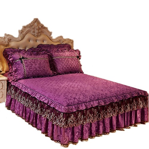Luxus Samt Gesteppt Bedskirt Dicker Warm Bettbezug Angepasst Blatt Kissenbezug- - Bild 5 von 29