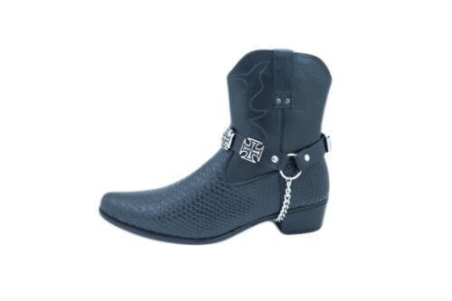 Herren Biker Kette Schwarz Kunstleder Bänder Stiefel 2 Riemen Malteser Kreuz Charms - Bild 4 von 24