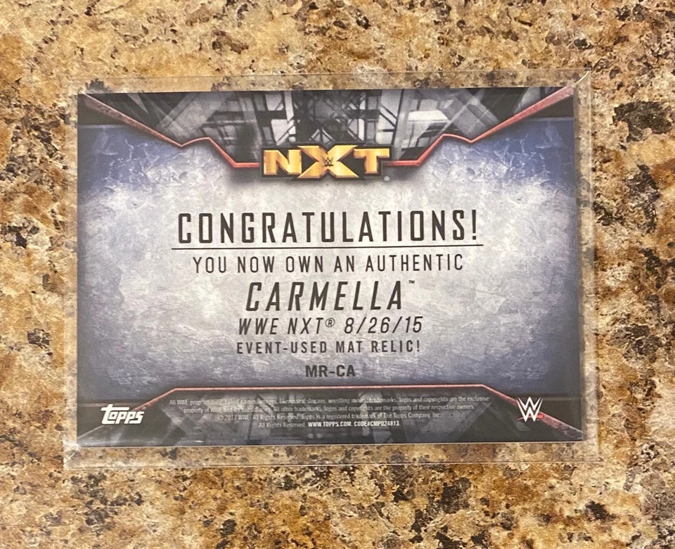 CARMELLA - /25 Blue Variant 2017 WWE Topps Women's Division NXT Mat Relic - Image 2 of 2