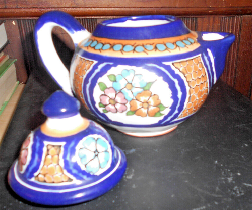 "TETERA Talavera México Hecha a Mano 6"" Alto Azul, Marrón y Blanco" - Imagen 9 de 9