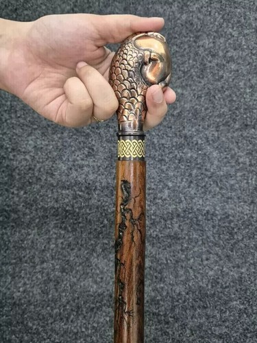 Vintage Brass Head Antique Eagle Egg Wooden Walking Stick Ladies Gift - Picture 2 of 5