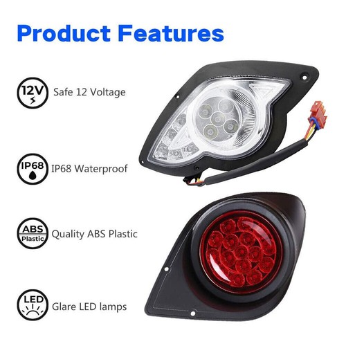 Fits For Yamaha G29 Drive Car Carts 2007-16 Golf Cart LED Head & Tail Light Kit - Picture 8 of 12