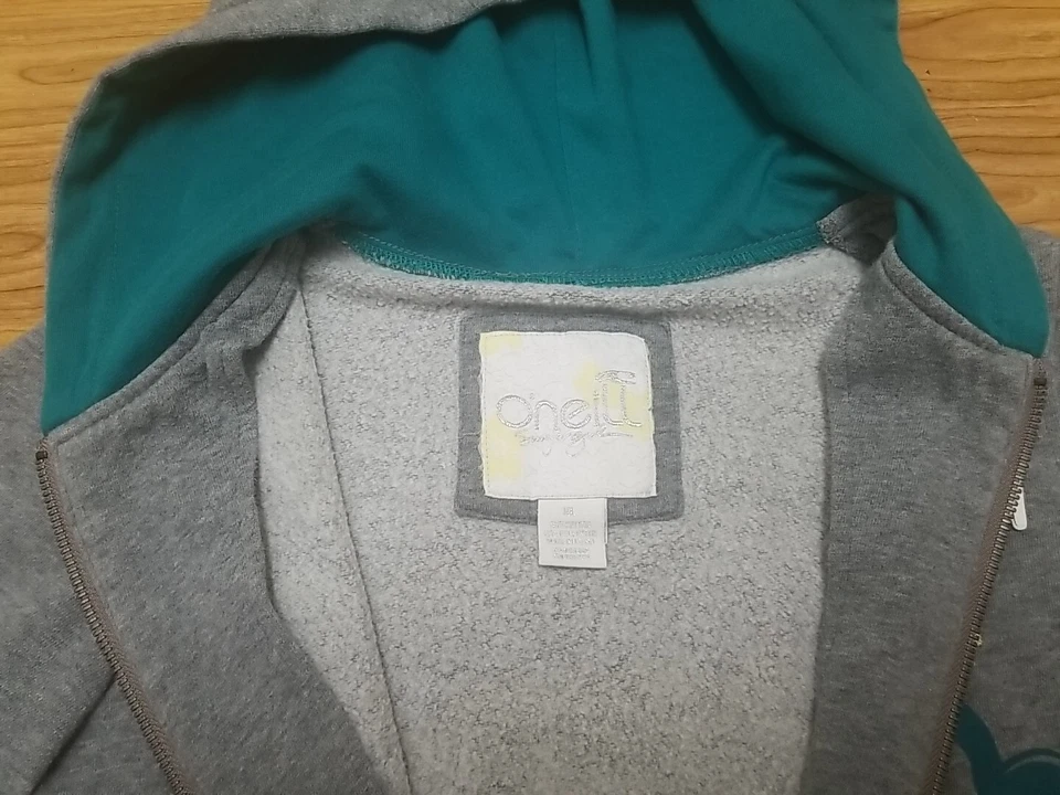 O'Neill Surfer 女孩 XL 全拉链连帽运动衫灰色连帽衫 — 第 2/4 张图片