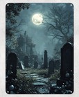 Halloween Cemetery Grave Yard Metal Poster Wall Sign Man Cave Shed Home Kitchen
