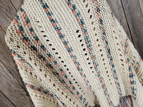 NEW Cream Green Coral Knit Shawl Wrap Eyelet Scarf Boho Hippie Chunky Handmade - Picture 5 of 7