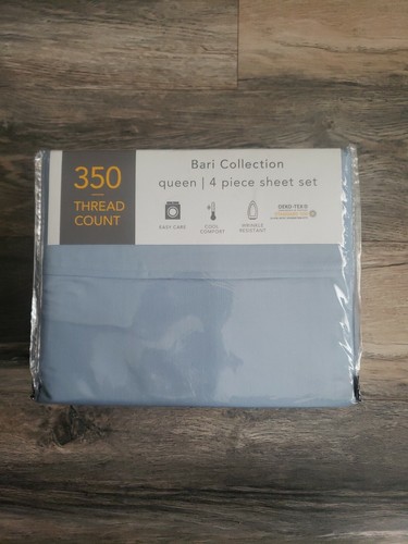 Bari 4-Pc. Queen Sheet Set, 350 Thread Count Cotton Blend Light Blue - Picture 2 of 4