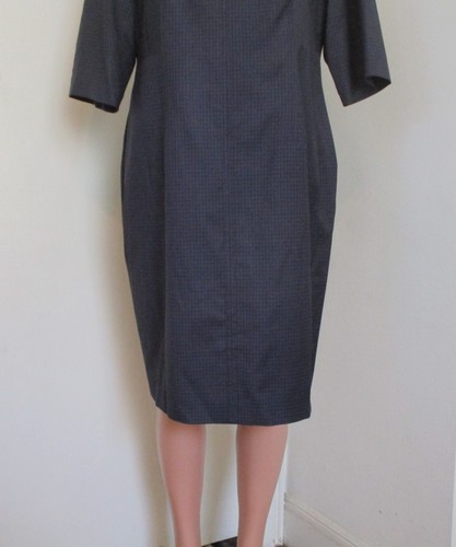 BOSS HUGO BOSS DOKOS BLUE/BROWN CHECK WOOL 1/2 SLEEVE SHEATH DRESS, SIZE US 14 - Picture 6 of 11
