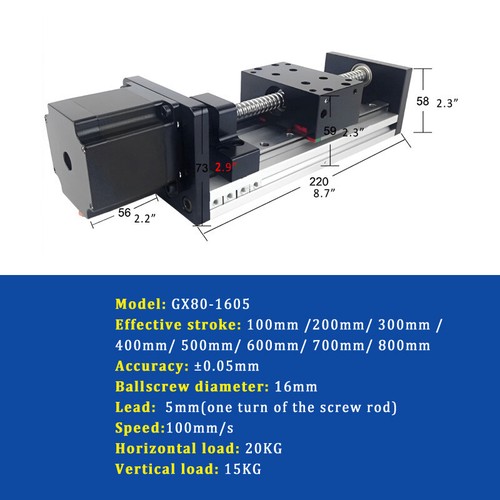 24V 100-800mm Ball Screw Linear Rail Motion Slide Table W/57 Stepper Motor 1605 - Picture 3 of 16