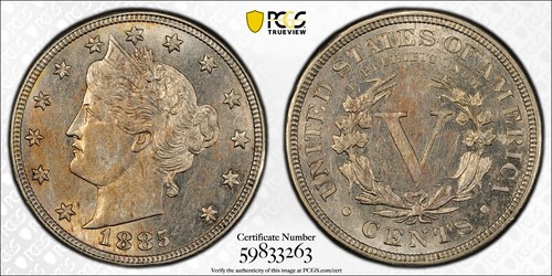 1885 Liberty V Nickel - PCGS AU58 Gold Shield - Picture 3 of 3