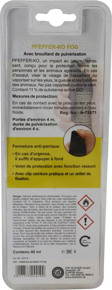 Bombe lacrymogène au poivre anti-agression 40ml (aérosol) - Photo 4/4