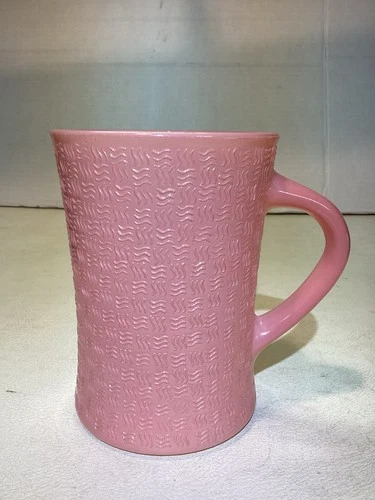 Vintage Glasbake USA J-2277 Pink Textured Basket Weave Milk Glass Mug