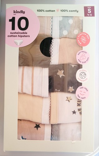 NUEVO Kindly Ropa Interior Hipsters de Algodón para Niñas Talla Pequeña 4-6 10 Pares - Imagen 1 de 2