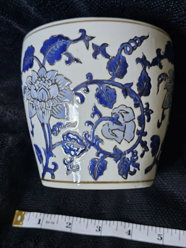 Vintage Blue and White Chinoiserie Floral Planter 4x6 Inches