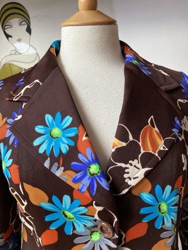 1970s JACKET BLAZER GLAM ROCK Sz 10 LARGE LAPEL BIBA ERA CRIMPLENE FLORAL - Picture 2 of 8