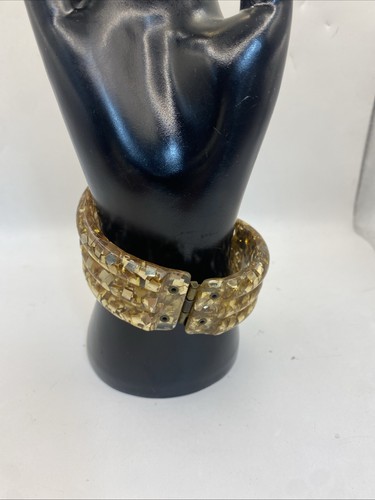 Vintage Gold Konfetti Lucite Clamper Armband - Bild 3 von 6