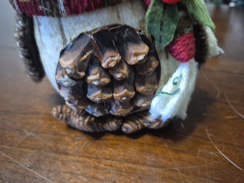 Vintage Faux Wood Owl with Red Scarf Figure Ornament Resin Glittery - Picture 3 of 5