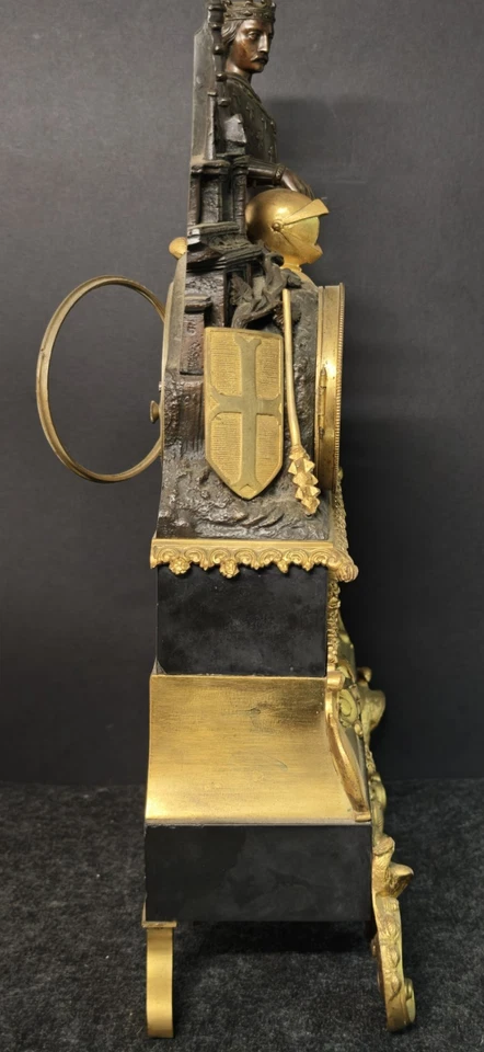 Raro orologio a pendolo in bronzo e marmo- Francia,  Epoca Napoleone III Antico - Immagine 2 di 4