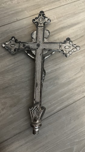 Catholic Sick Call Outfit Last Rite Cross Kit Crucifix Box Silver Plate Vintage - Bild 8 von 12