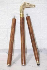Dog Head Brass Handle Wooden Walking Cane - 37 inch