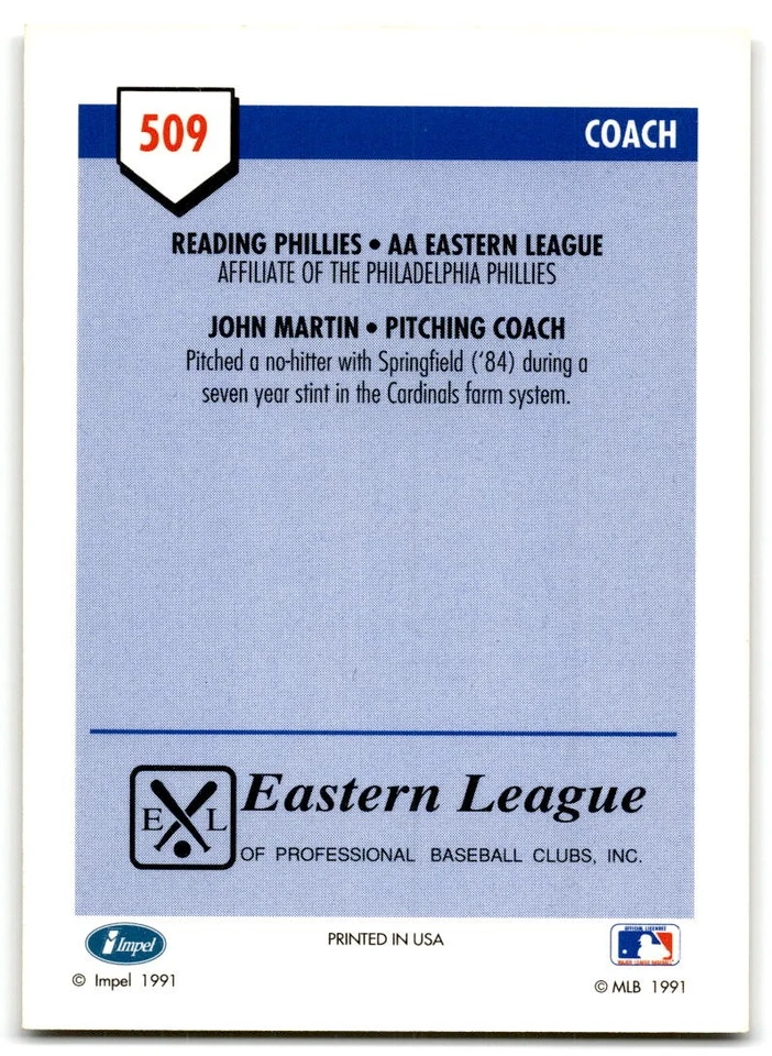 1991 Line Drive AA #509 John Martin - Image 2 of 2