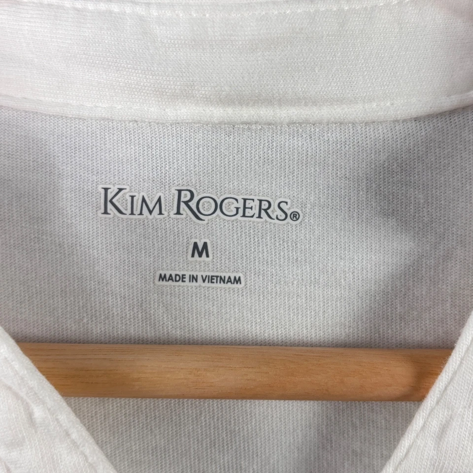 Kim Rogers Mujer M Blanco Manga Larga Cuello en V Top Algodón Dobladillo Curvo Foto 3 de 4