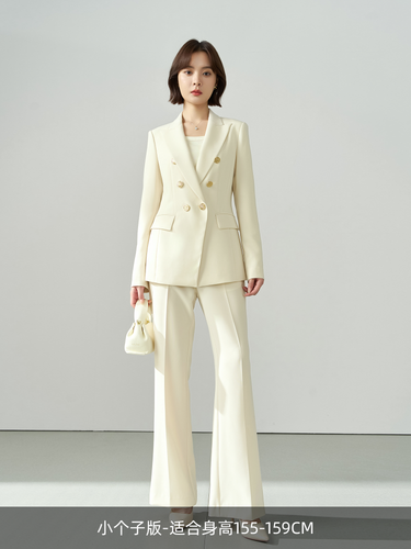 Women's Double Breasted Suit Jackets Long Pants 2pcs Sets Office Ladies Business
