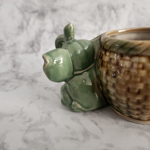 Elefante mayólica vintage con cesta de mimbre maceta tronco cerámica esmaltada - Imagen 12 de 16