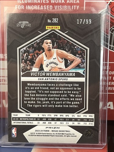 2023-24 Panini Mosaic Victor Wembanyama #282 Rookie RC Purple 17/99 Spurs - 第 2/2 張圖片