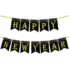 , Glitter Gold Happy New Year Banner 2026 - No DIY, 10 Feet | Happy New Year ...