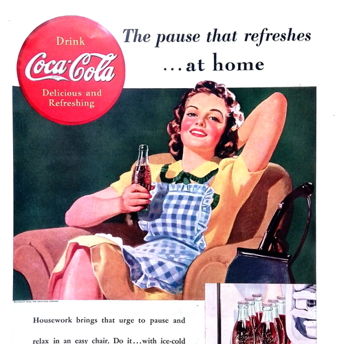 Coca-Cola 1940 Print Ad Homemaker Woman Enjoying Bottled Soft Drink 11x14 - Picture 2 of 3