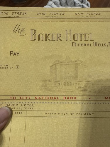 Vintage unbenutzt Scheck Bäcker Hotel Mineral Brunnen Texas