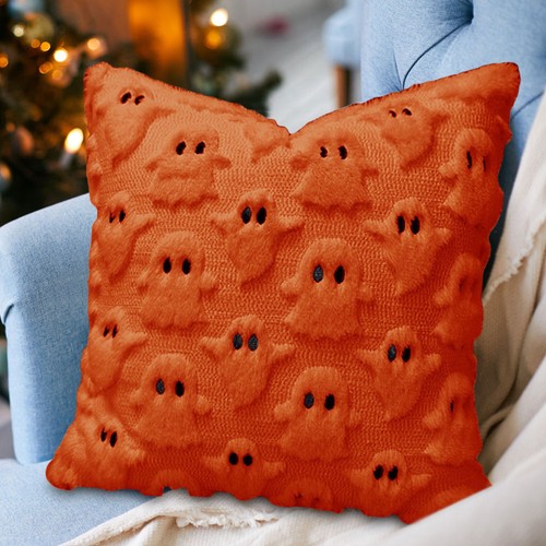 Halloween Plush Faux Fur Pillowcase Comfortable for Home Party Pumpkin Decor - Picture 17 of 41