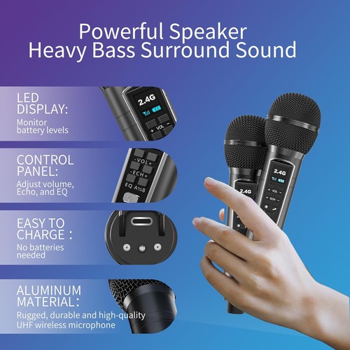 SINWE SK1 BT Karaoke Family KTV e altoparlante macchina 2 microfoni slot scheda TF ingresso USB - Foto 3 di 9