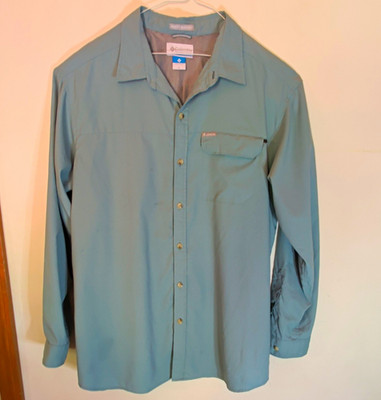Columbia Insect Blocker Shirt Mens XL Long Sleeve Green Hiking Button Up Vent 30