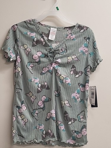 Mädchen Gr. M Schlaftop von Kidtopia feuerhemmend salbeigrün mit Schmetterlingen... - Bild 1 von 9