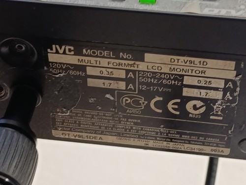 JVC DT-V9L1D HDSDI 9” Monitor Video Assist Broadcast Professionale HD Regia - Imagen 11 de 17
