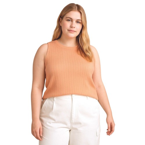 Ava And Viv Tank Top Womens 1X Peach Rib Knit Sleeveless Plus Size Stretch NWT - Picture 1 of 7