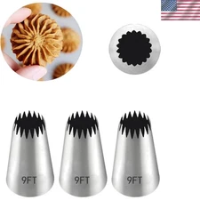 Large Open Star Piping Tips - Professional-Quality Set for Home Bakers - 3 Pcs