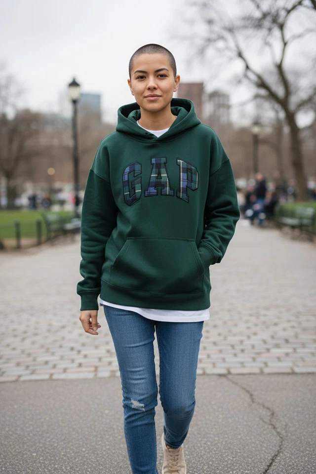 Sudadera con capucha verde con logotipo a cuadros relajado suave vintage unisex para niños Gap Foto 2 de 4