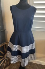TOMMY HILFIGER Womens Dress Blue & Gingham Sleeveless Sz 2 Nautical Fit Flare