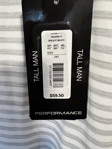 Roundtree And Yorke Performance Polo Brand New White And Grey Stripes Size 2XT - Picture 5 of 6