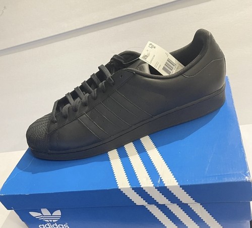 Scarpe da basket Adidas Originals da uomo taglia 19 Superstar sneakers NERE nuove con etichette - Foto 2 di 18