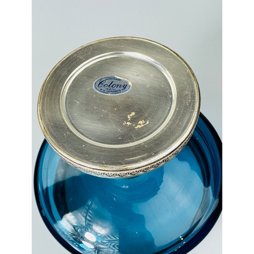 Vintage Colony Italy P-D Imports Handmade Blue Glass Metal Trim Pedestal Bowl - Picture 8 of 12