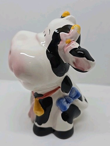 Black And White Cow Piggy Bank Made Of Porcelain Height 6 Inches "Milk" - Picture 2 of 6