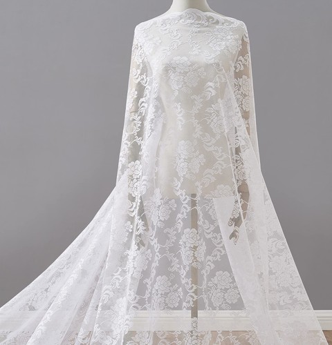 60 Inch Wide by 3 Yards Long White Lace Fabric. Fabric for Lace Dress, Tablec...