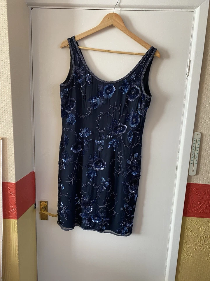 Ladies&stunning Y2k Monsoon Twilight vintage silk sequin party dress size 14 - Image 3 of 4