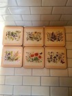 Vintage Pimpernel Field Flowers Coasters x 6 Boxed Made in England Cork Back 