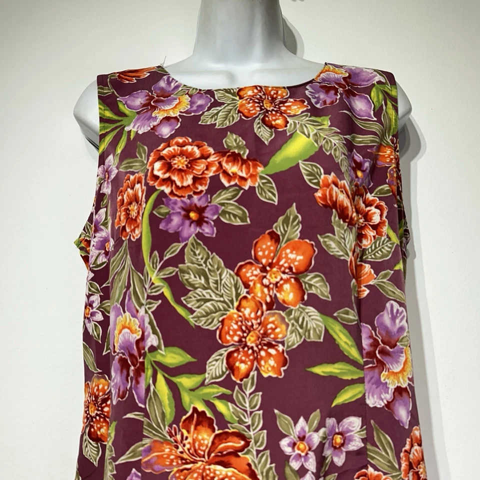 Kathie Lee Sleeveless Long Hawaiian Floral Maxi Dress Women’s Size L - Image 2 of 4