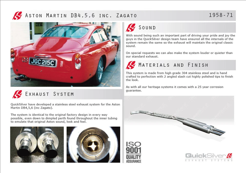 ASTON MARTIN DB6 STAINLESS STEEL EXHAUST SYSTEM QUICKSILVER UK - Image 2 of 2